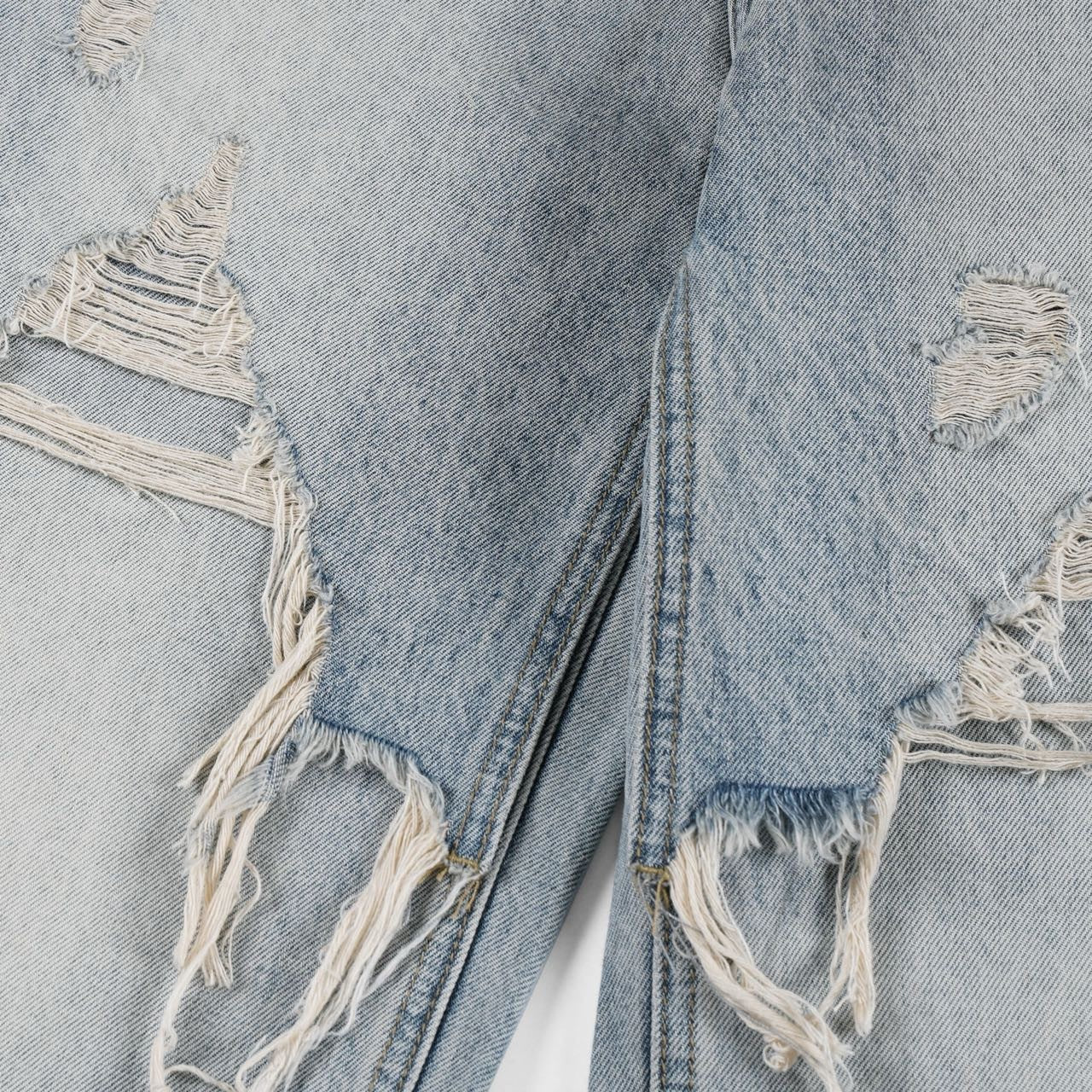Ice Blue Ripped Wide-Leg Jeans