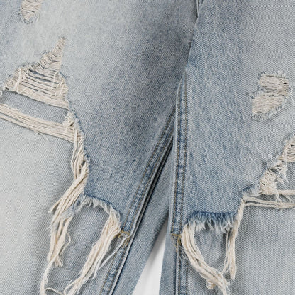 Ice Blue Ripped Wide-Leg Jeans