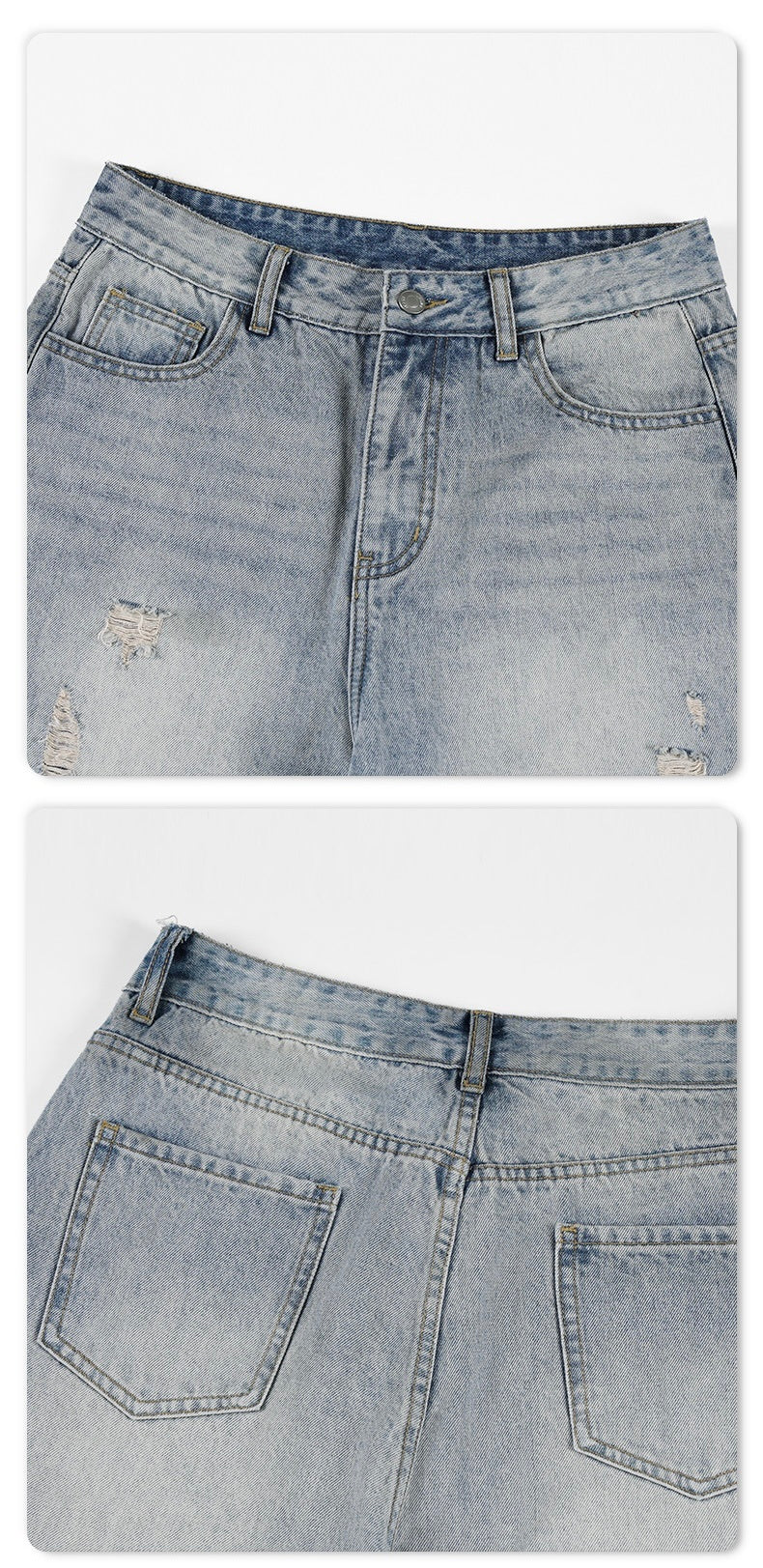 Ice Blue Ripped Wide-Leg Jeans