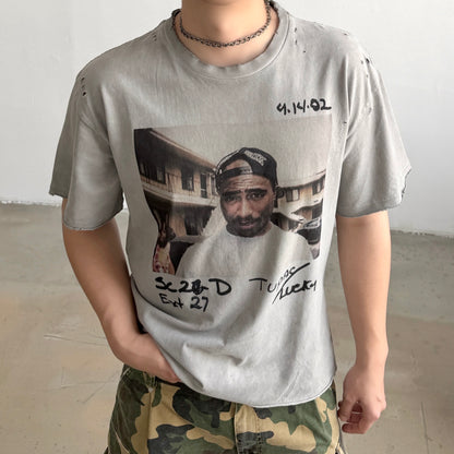 Tupac Vintage Photo Graphic Washed Grey T-Shirt