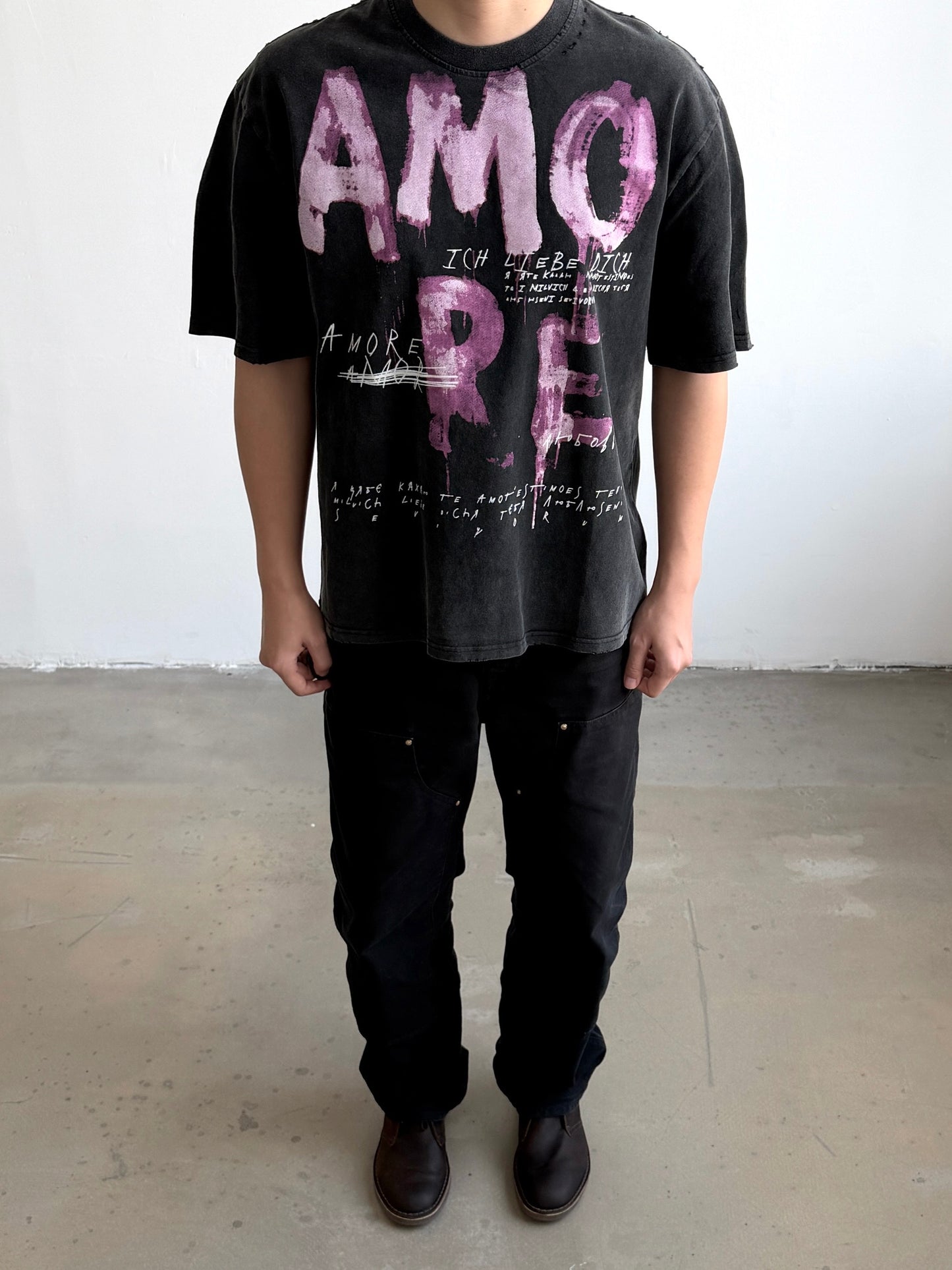 AMORE Graphic Oversized Washed Black T-Shirt