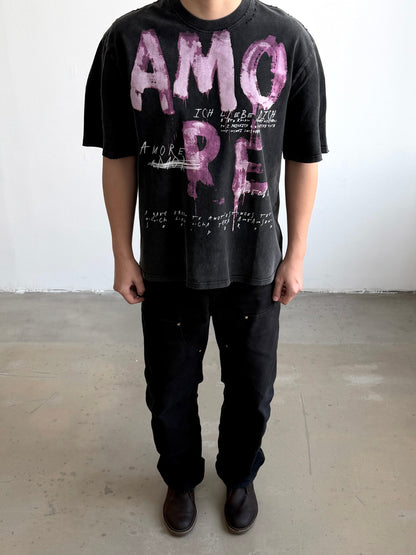 AMORE Graphic Oversized Washed Black T-Shirt