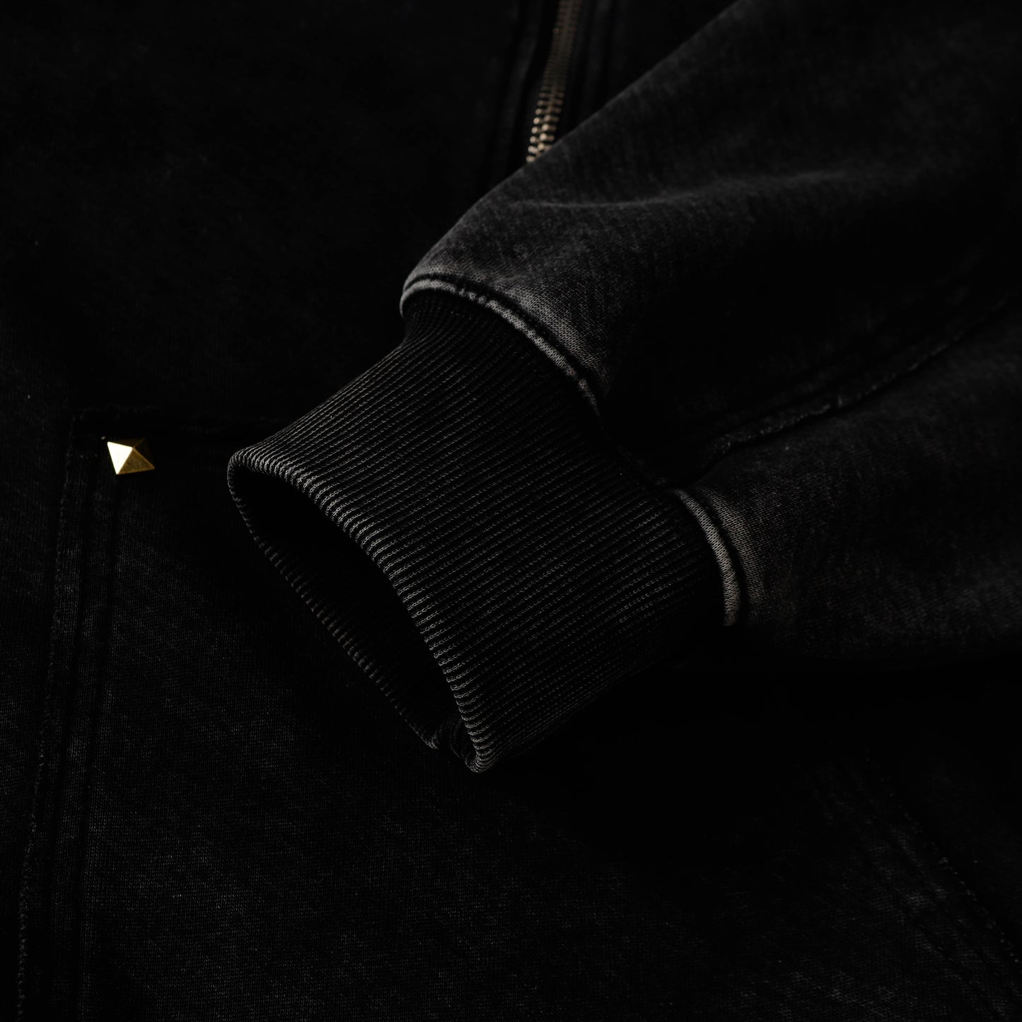 Vintage Wash Studded Zip-Up Hoodie