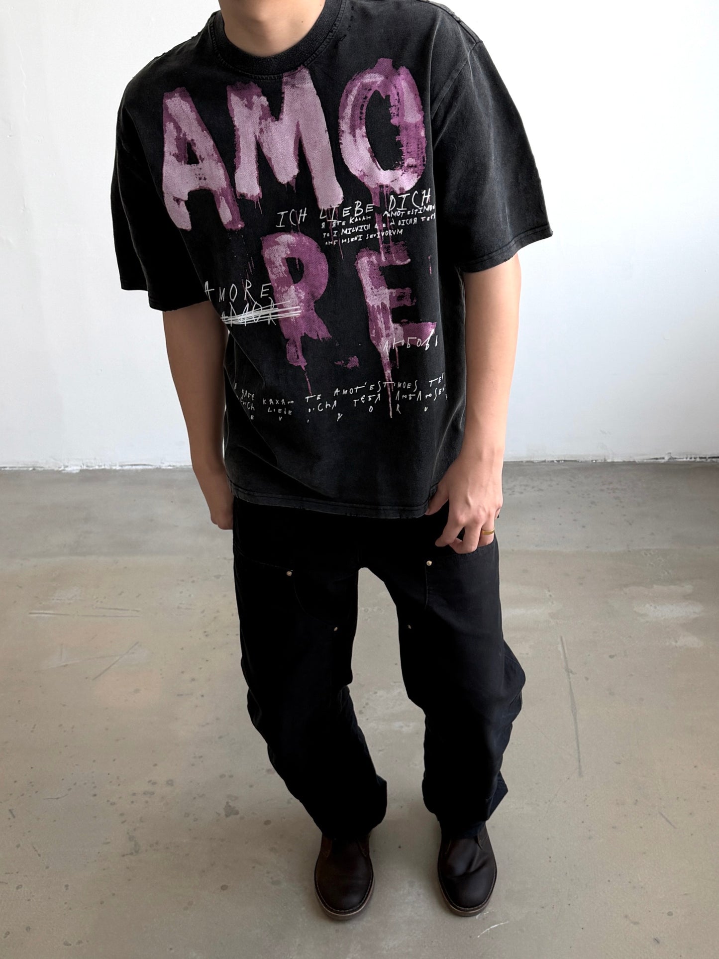 AMORE Graphic Oversized Washed Black T-Shirt