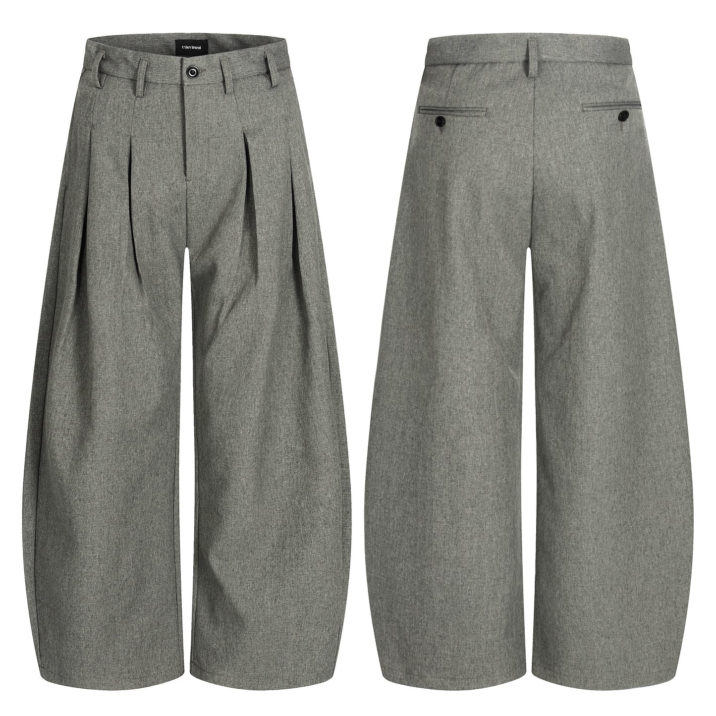 Grey Pleated Wide-Leg Trousers