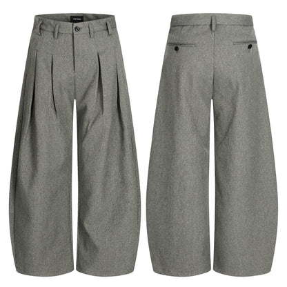 Grey Pleated Wide-Leg Trousers