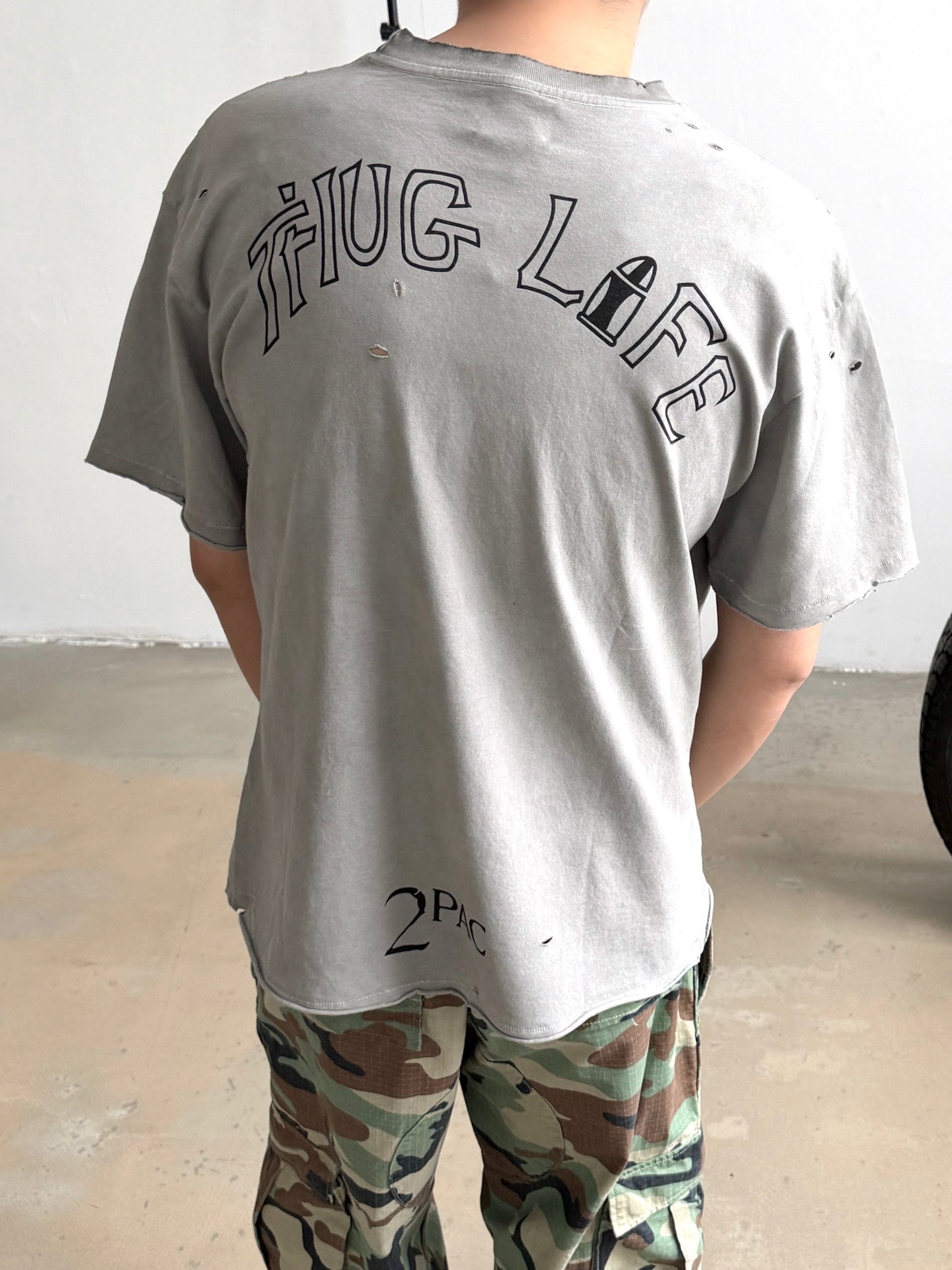 Tupac Vintage Photo Graphic Washed Grey T-Shirt