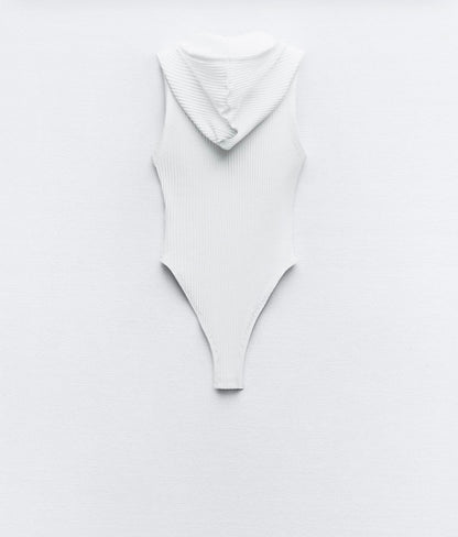 Ribbed Bodysuit with Hood