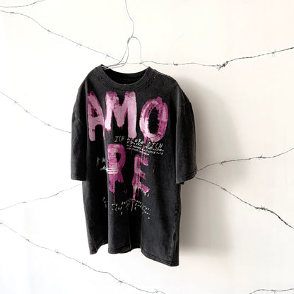 AMORE Graphic Oversized Washed Black T-Shirt