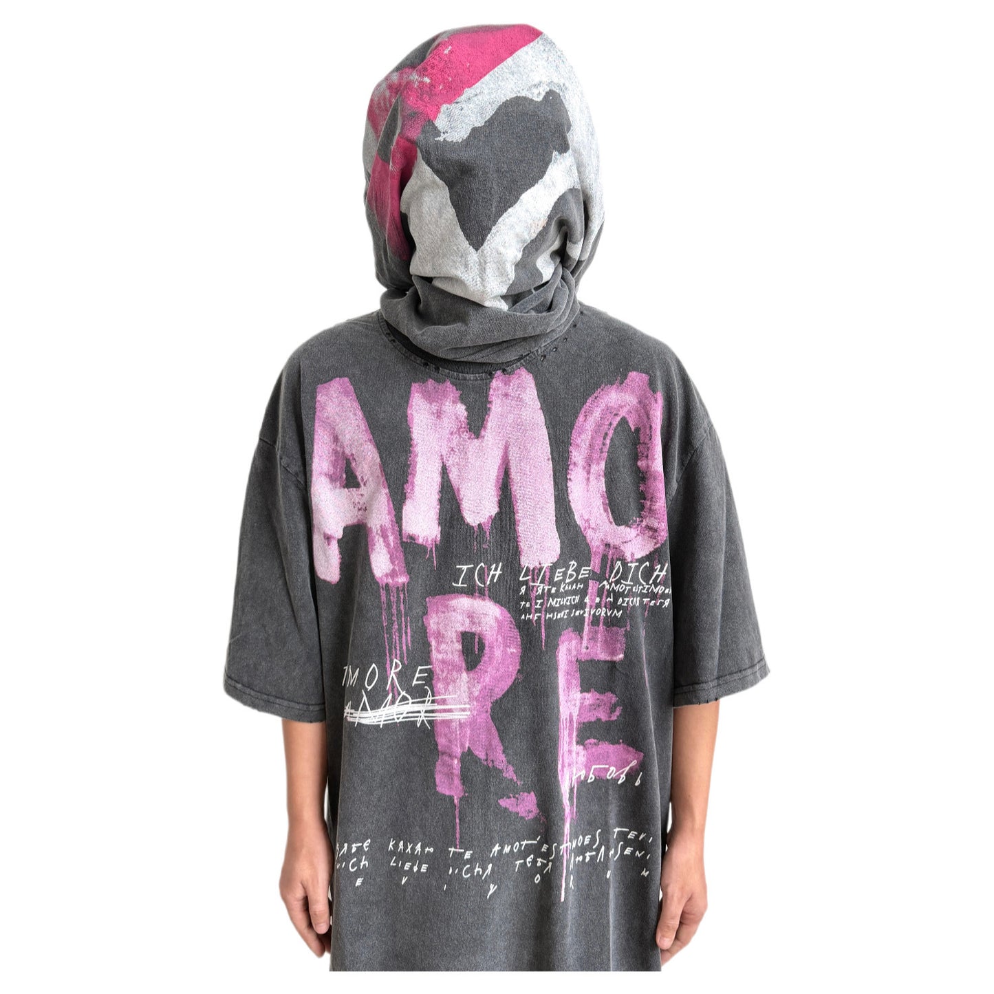 AMORE Graphic Oversized Washed Black T-Shirt