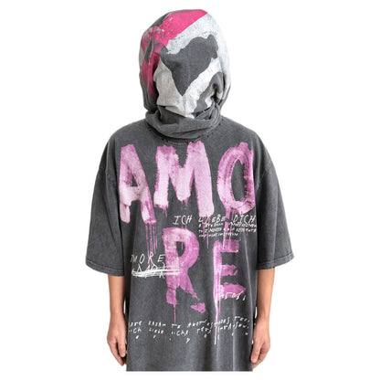AMORE Graphic Oversized Washed Black T-Shirt