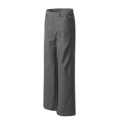 Grey Curved Seam Wide-Leg Trousers