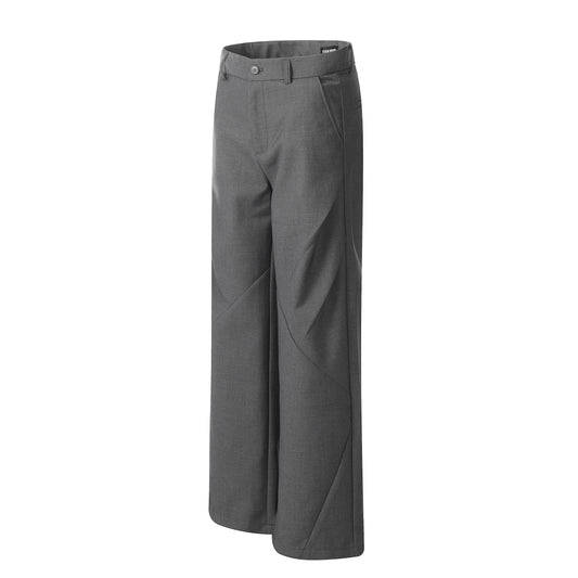 Grey Curved Seam Wide-Leg Trousers