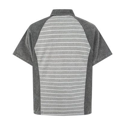 Striped Panel Oversized Polo T-Shirt