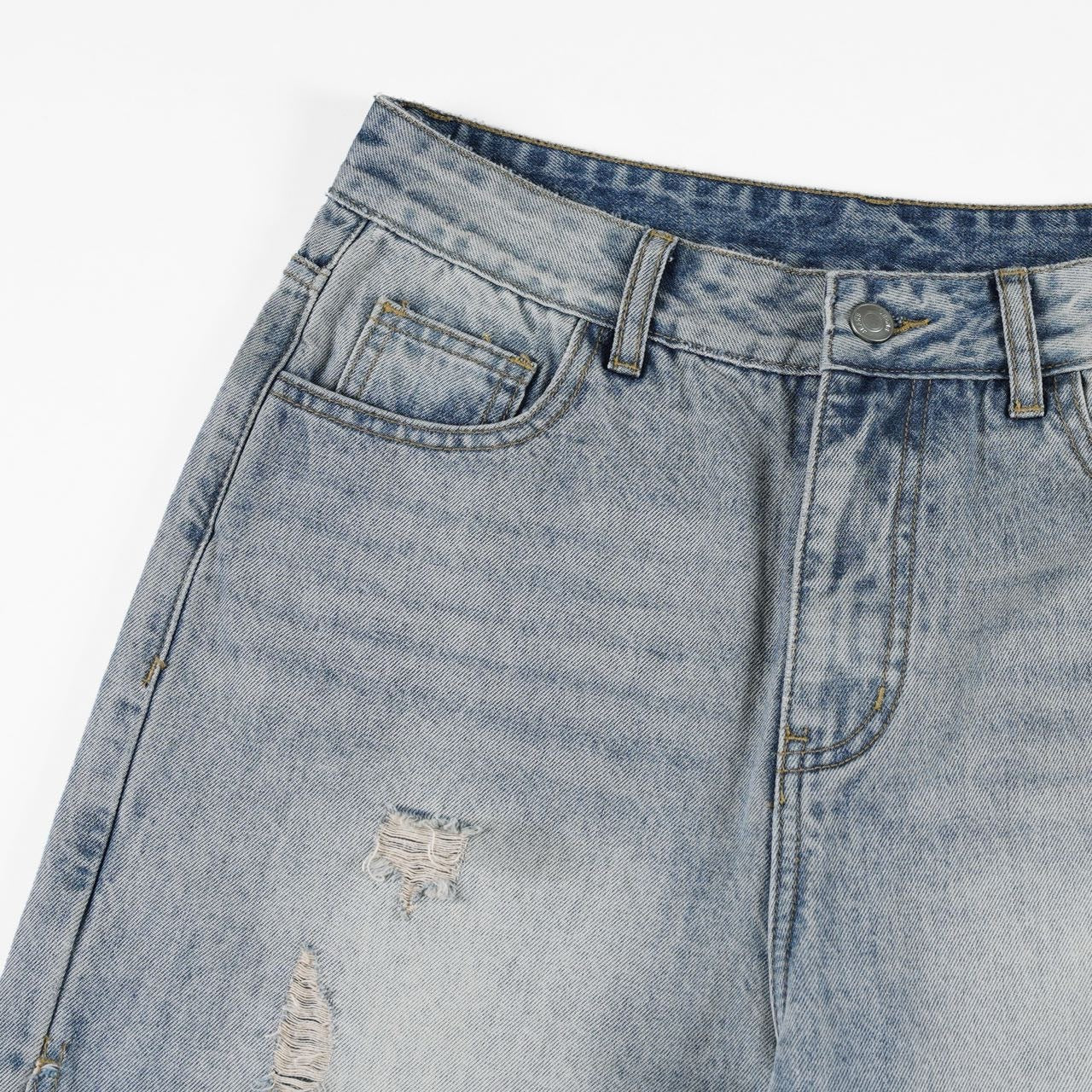 Ice Blue Ripped Wide-Leg Jeans