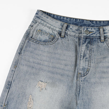 Ice Blue Ripped Wide-Leg Jeans