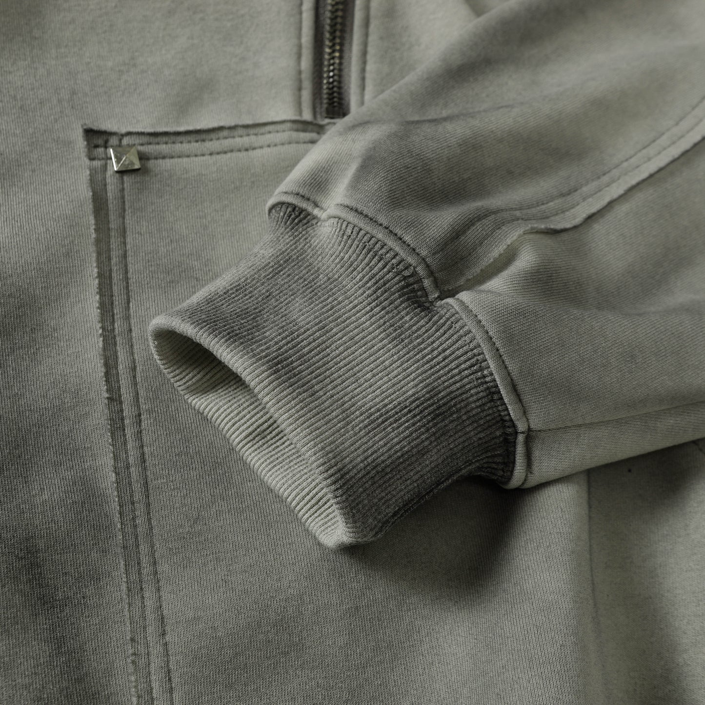 Vintage Wash Studded Zip-Up Hoodie