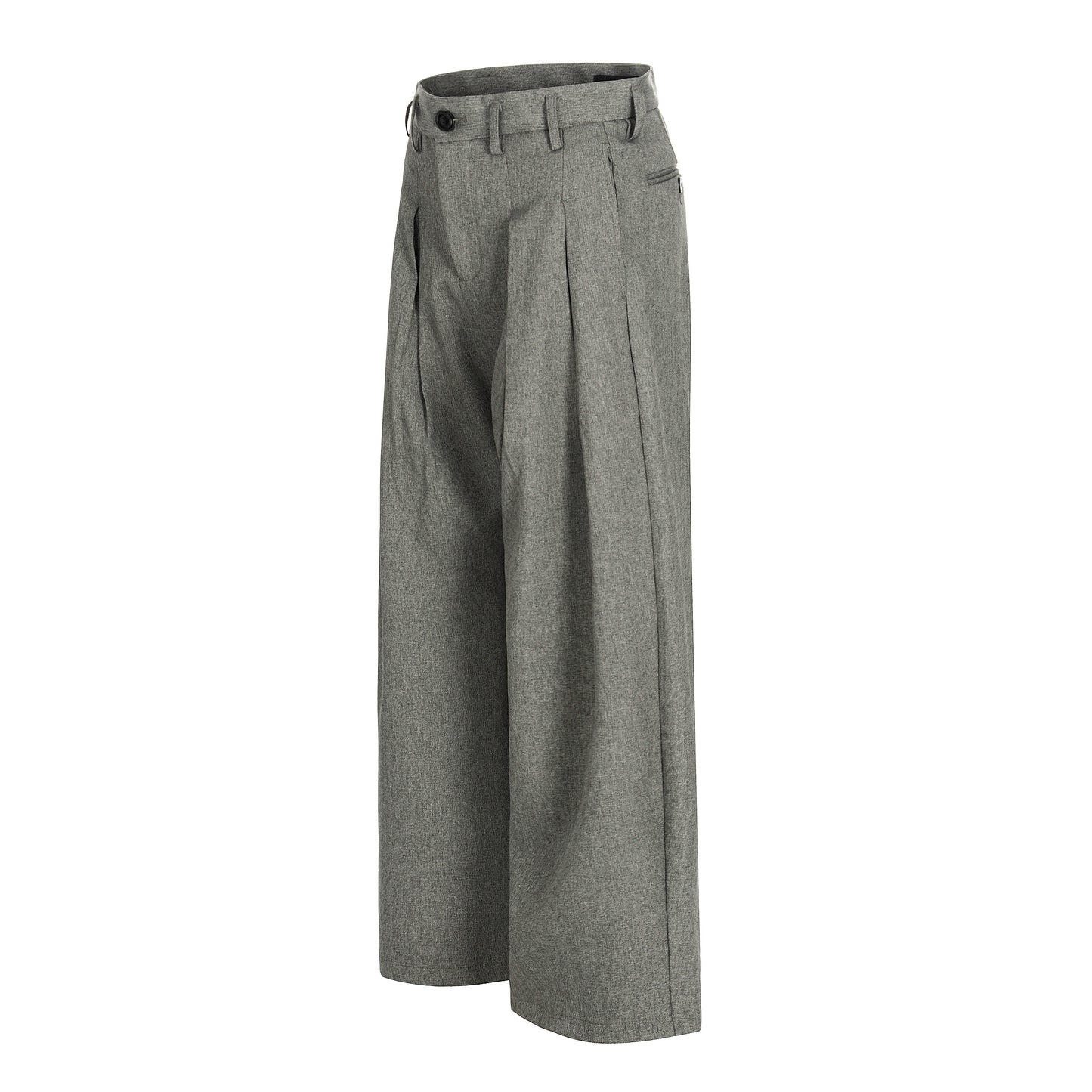 Grey Pleated Wide-Leg Trousers