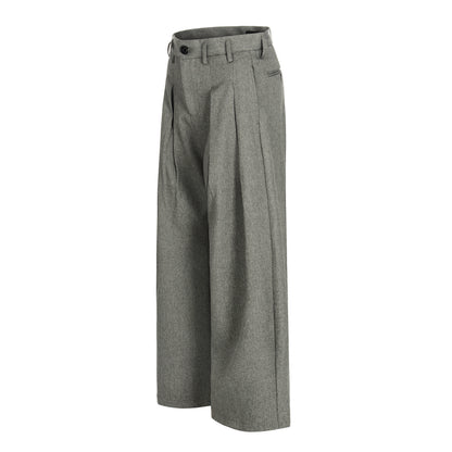 Grey Pleated Wide-Leg Trousers