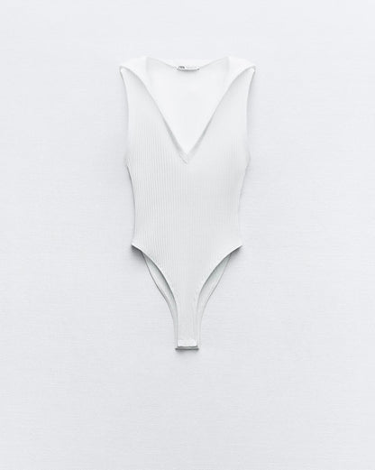 Ribbed Bodysuit with Hood