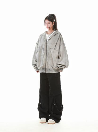 Vintage Wash Studded Zip-Up Hoodie