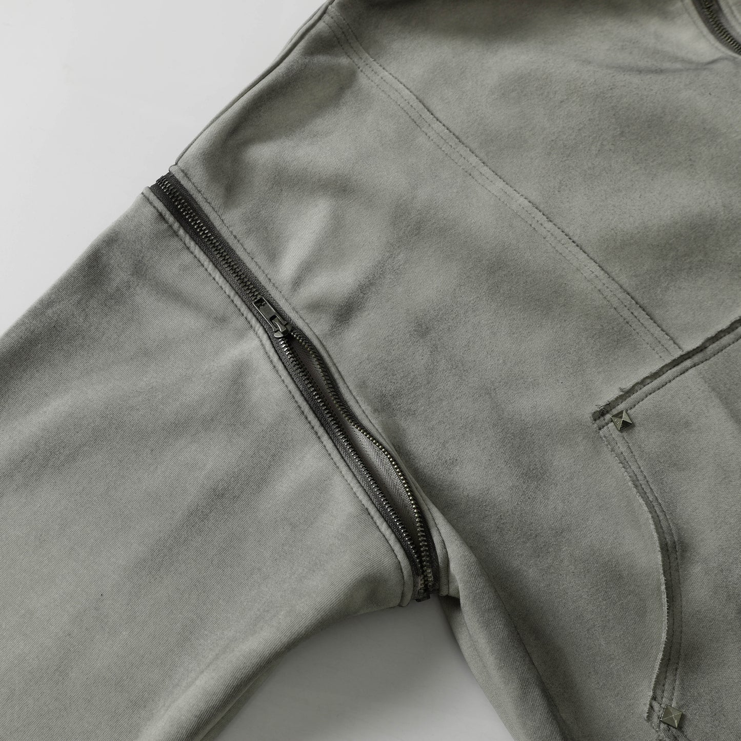 Vintage Wash Studded Zip-Up Hoodie