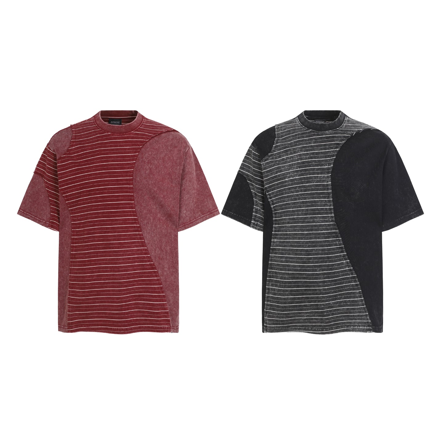 Acid Wash Striped Panel Oversized T-Shirt