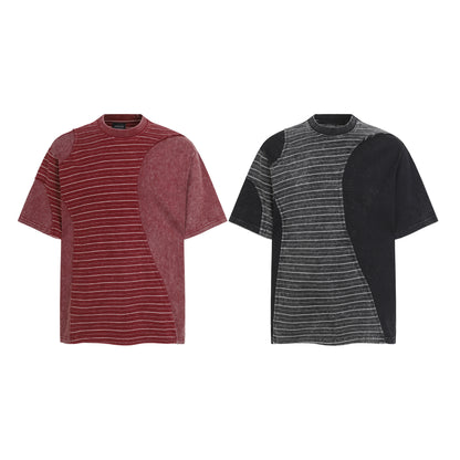 Acid Wash Striped Panel Oversized T-Shirt