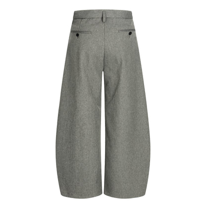 Grey Pleated Wide-Leg Trousers