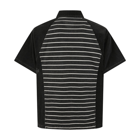 Striped Panel Oversized Polo T-Shirt