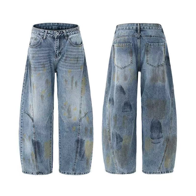 Urban Washed Graffiti Wide-Leg Jeans
