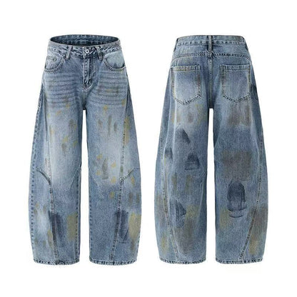 Urban Washed Graffiti Wide-Leg Jeans