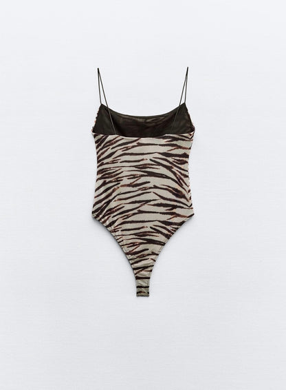 Animal print tulle Bodysuit