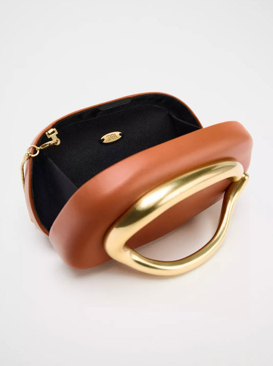 COGNAC SCULPTED-HANDLE MINI BAG
