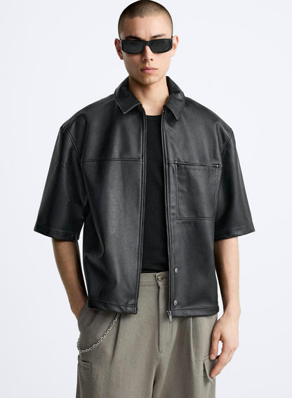 FADED LEATHER EFFECT OVERSHIRT