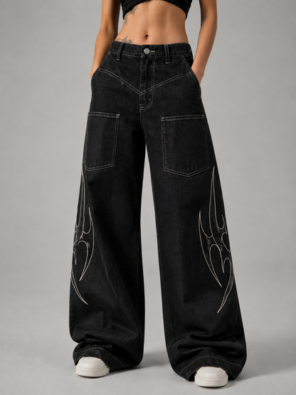 Tribal Wide-Leg Jeans