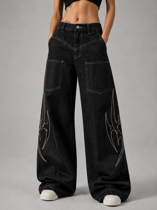 Tribal Wide-Leg Jeans