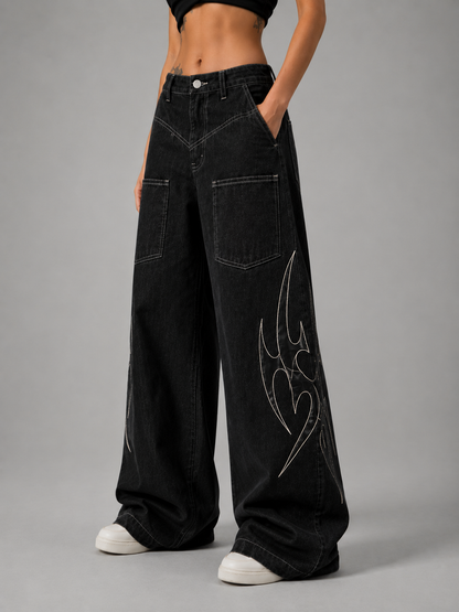 Tribal Wide-Leg Jeans