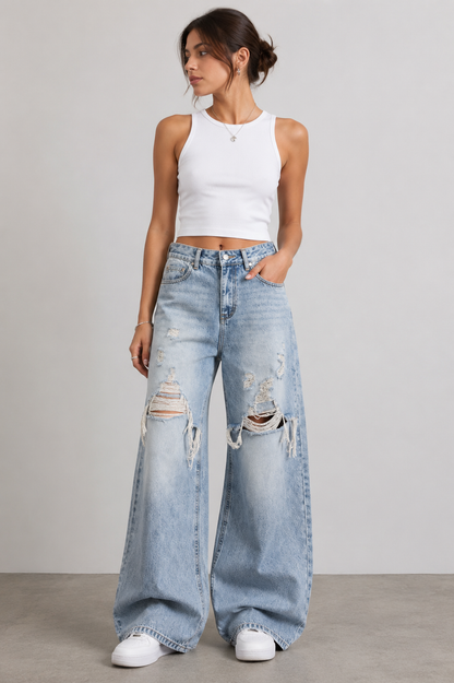 Ice Blue Ripped Jeans