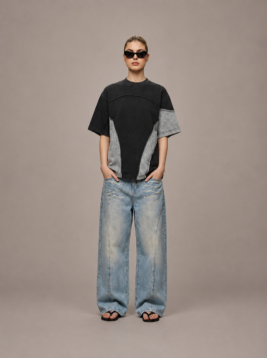 Acid Wash Panelled Oversized T-Shirt