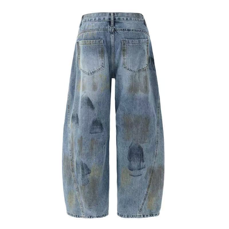 Urban Washed Graffiti Wide-Leg Jeans