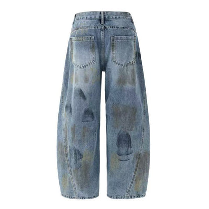 Urban Washed Graffiti Wide-Leg Jeans