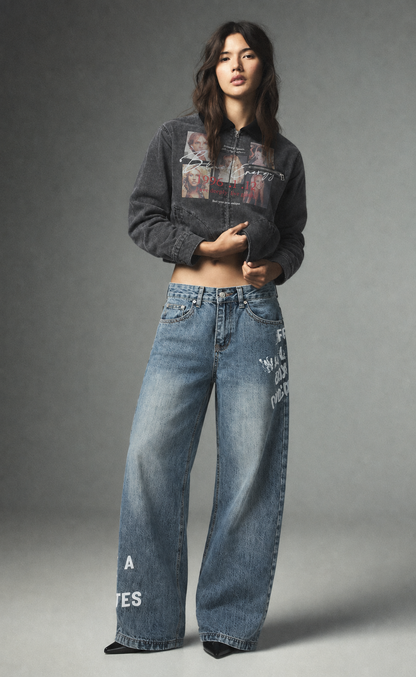 Printed Baggy Jeans