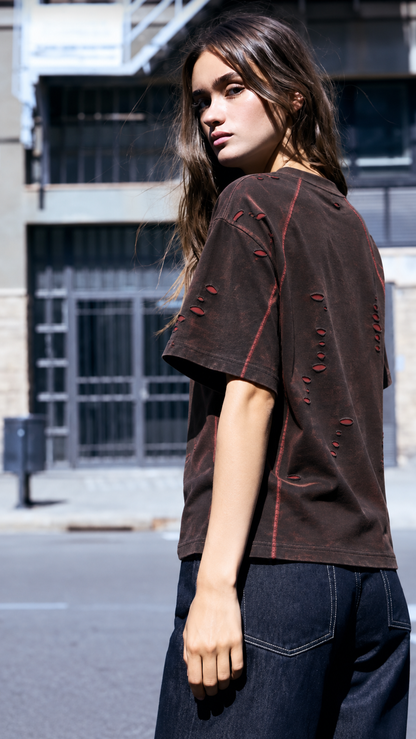 Scarline Distress Seam Tshirt