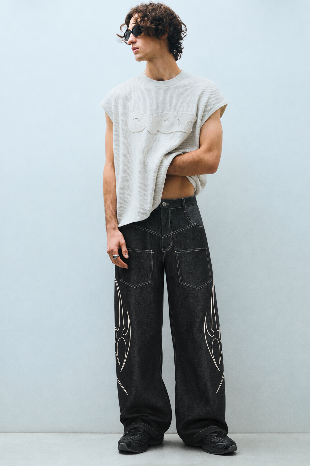 Tribal Wide-Leg Jeans