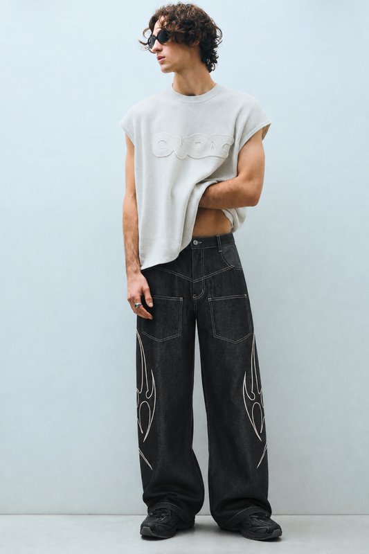 Tribal Wide-Leg Jeans