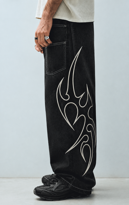 Tribal Wide-Leg Jeans
