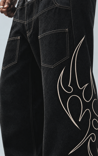 Tribal Wide-Leg Jeans