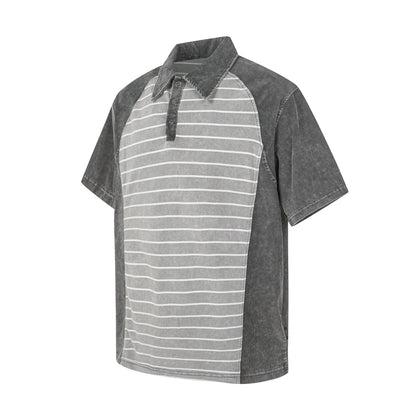 Striped Panel Oversized Polo T-Shirt