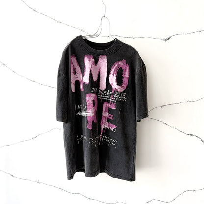 AMORE Graphic Oversized Washed Black T-Shirt